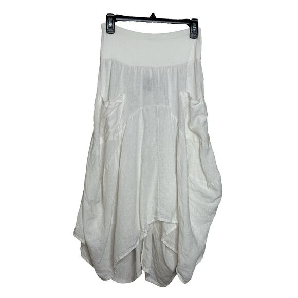 ONZ Made In Italy 🇮🇹 White Linen Handkerchief Hem Skirt L Pockets Inizio - Picture 1 of 8